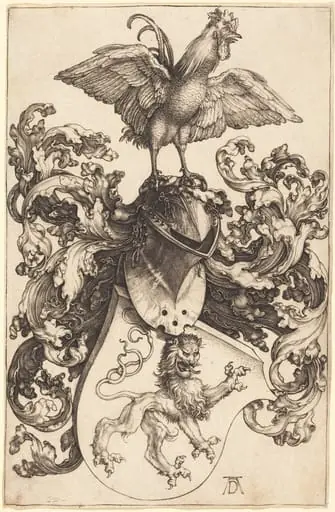 Coat of Arms with a Lion and a Cock, by Albrecht Dürer
