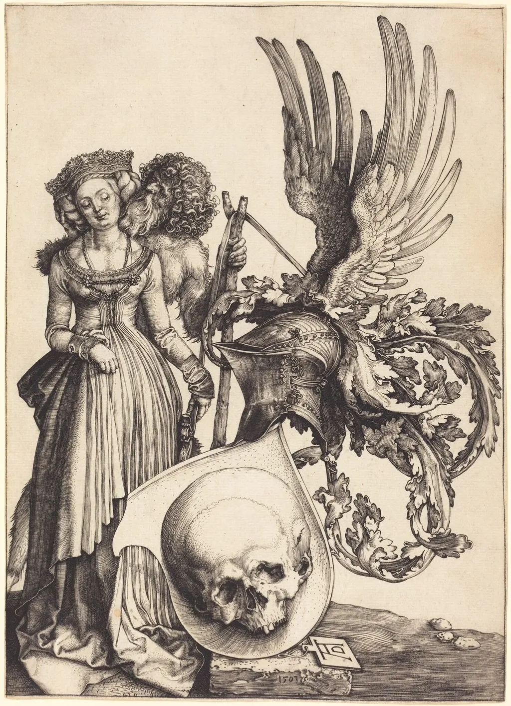 Coat of Arms with a Skull, by Albrecht Dürer, ink, 1503