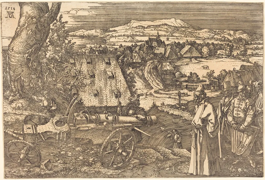 Landscape with the Cannon, by Albrecht Dürer, ink, 1518