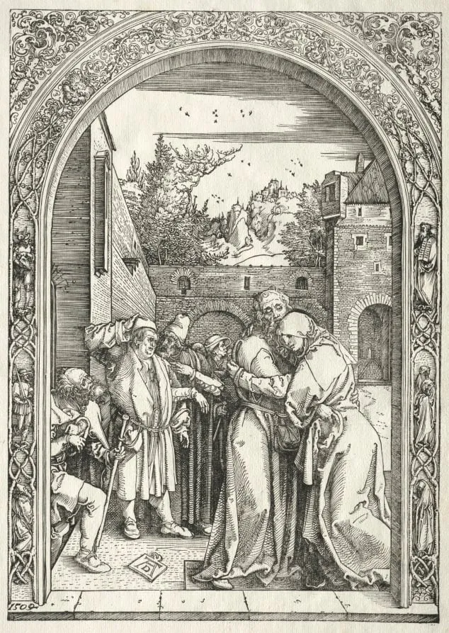 Life of the Virgin: Joachim and Anna Embracing under the Golden Gate, by Albrecht Dürer, 1504