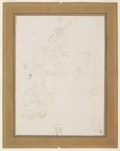 Madonna and Child with Cradle and a Bagpiper on Horseback, by Albrecht Dürer