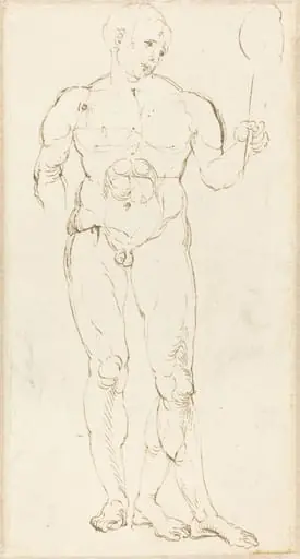 Male Nude Holding a Mirror [recto], by Albrecht Dürer