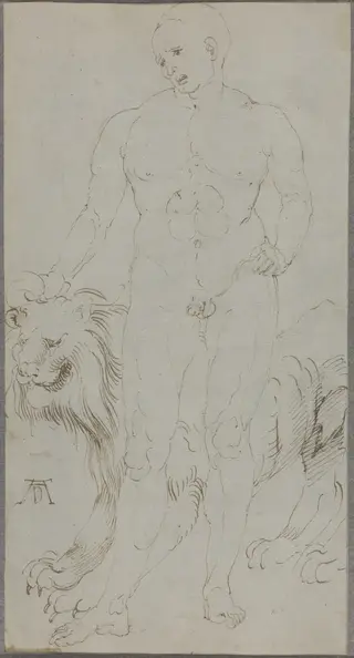 Male Nude with a Lion [verso], by Albrecht Dürer, 1500