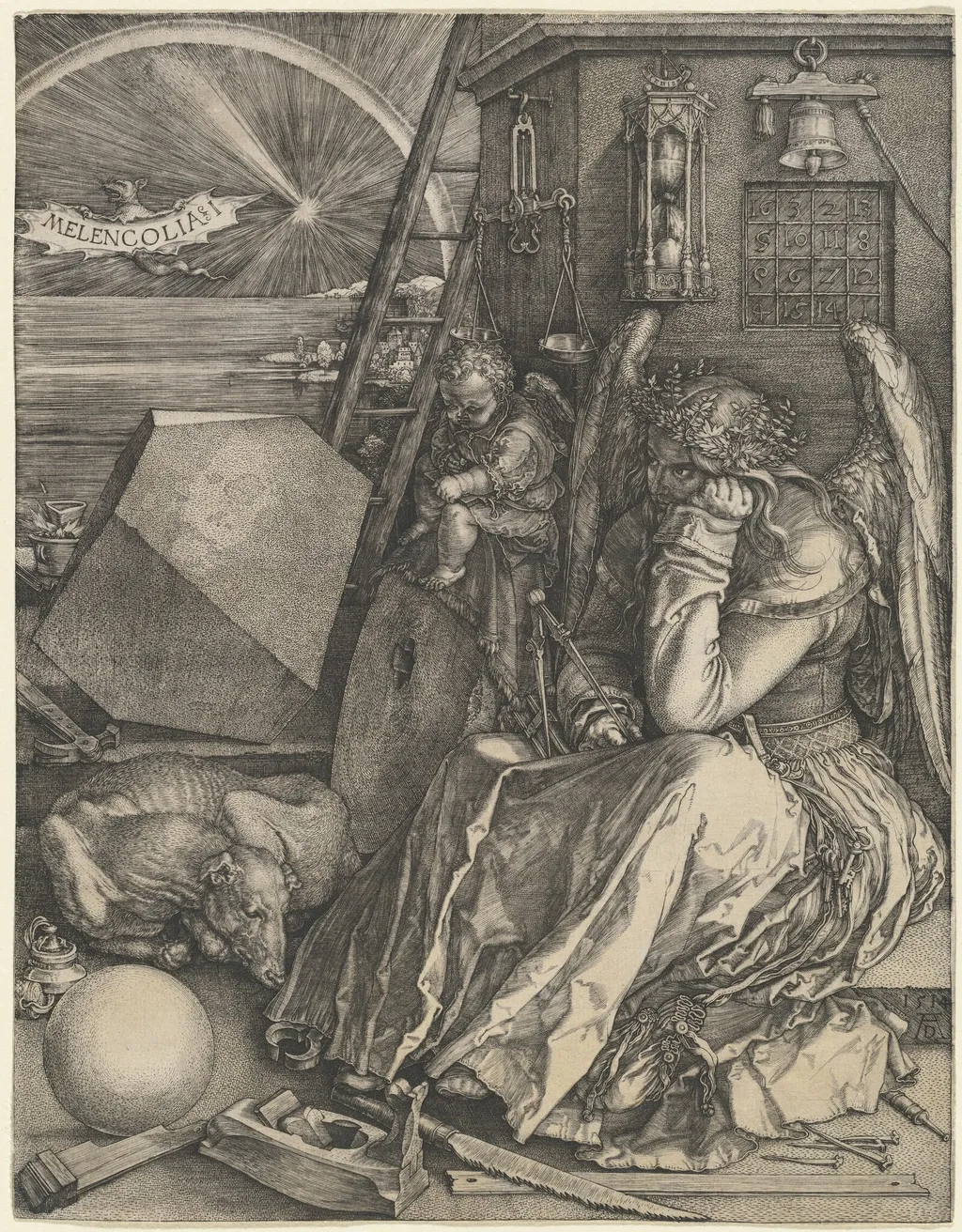 Melencolia I, by Albrecht Dürer, ink, 1514