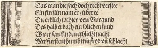 Printed text for "The Betrothal of Maximilian with Mary of Burgundy", by Albrecht Dürer