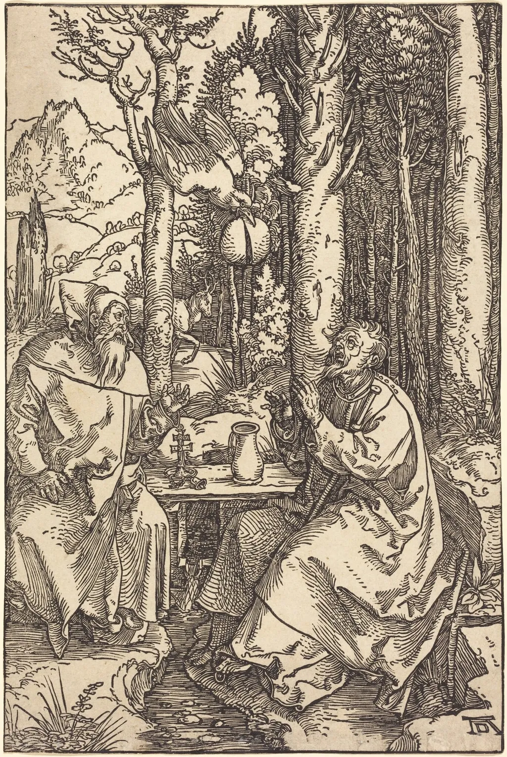Saint Anthony and Saint Paul in the Wilderness, by Albrecht Dürer, 1504