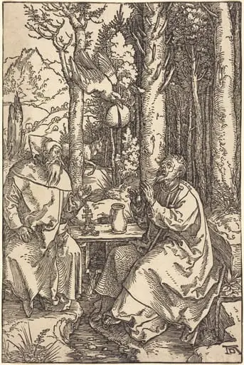 Saint Anthony and Saint Paul in the Wilderness, by Albrecht Dürer, 1504