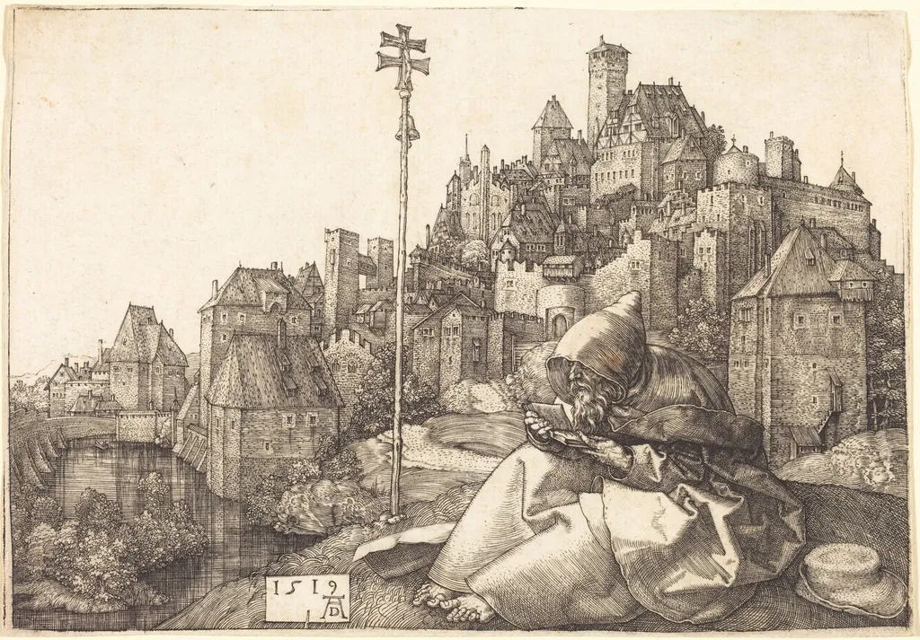 Saint Anthony Reading, by Albrecht Dürer, ink, 1519