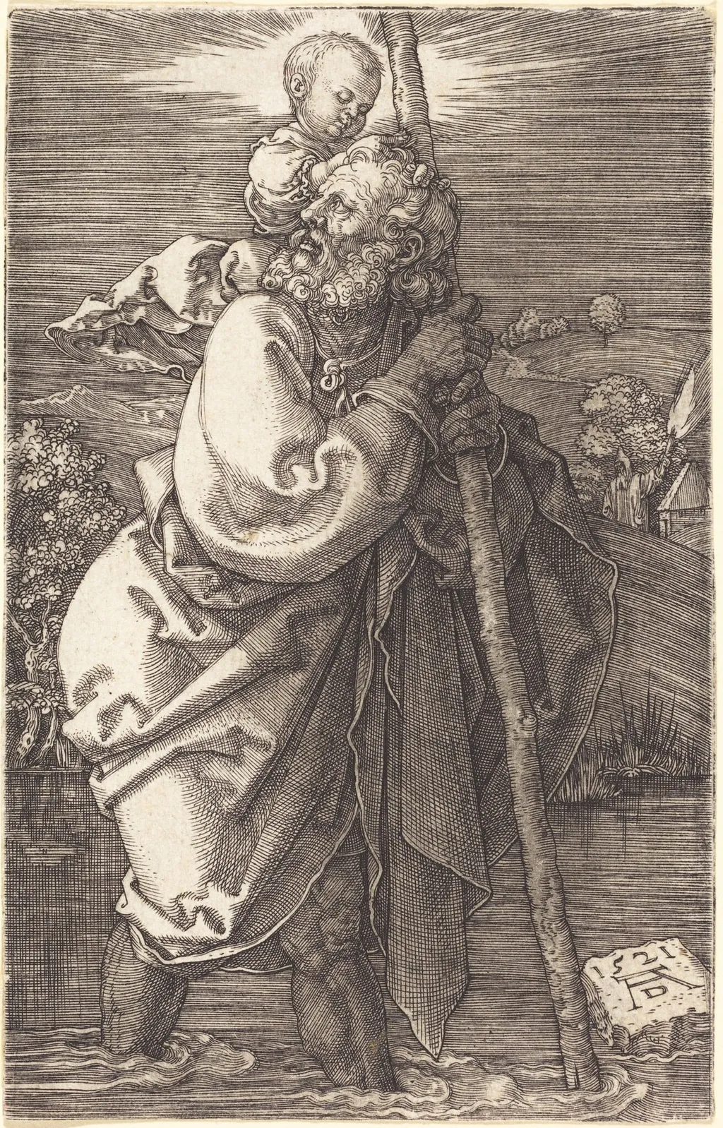 Saint Christopher Facing Left, by Albrecht Dürer, ink, 1521