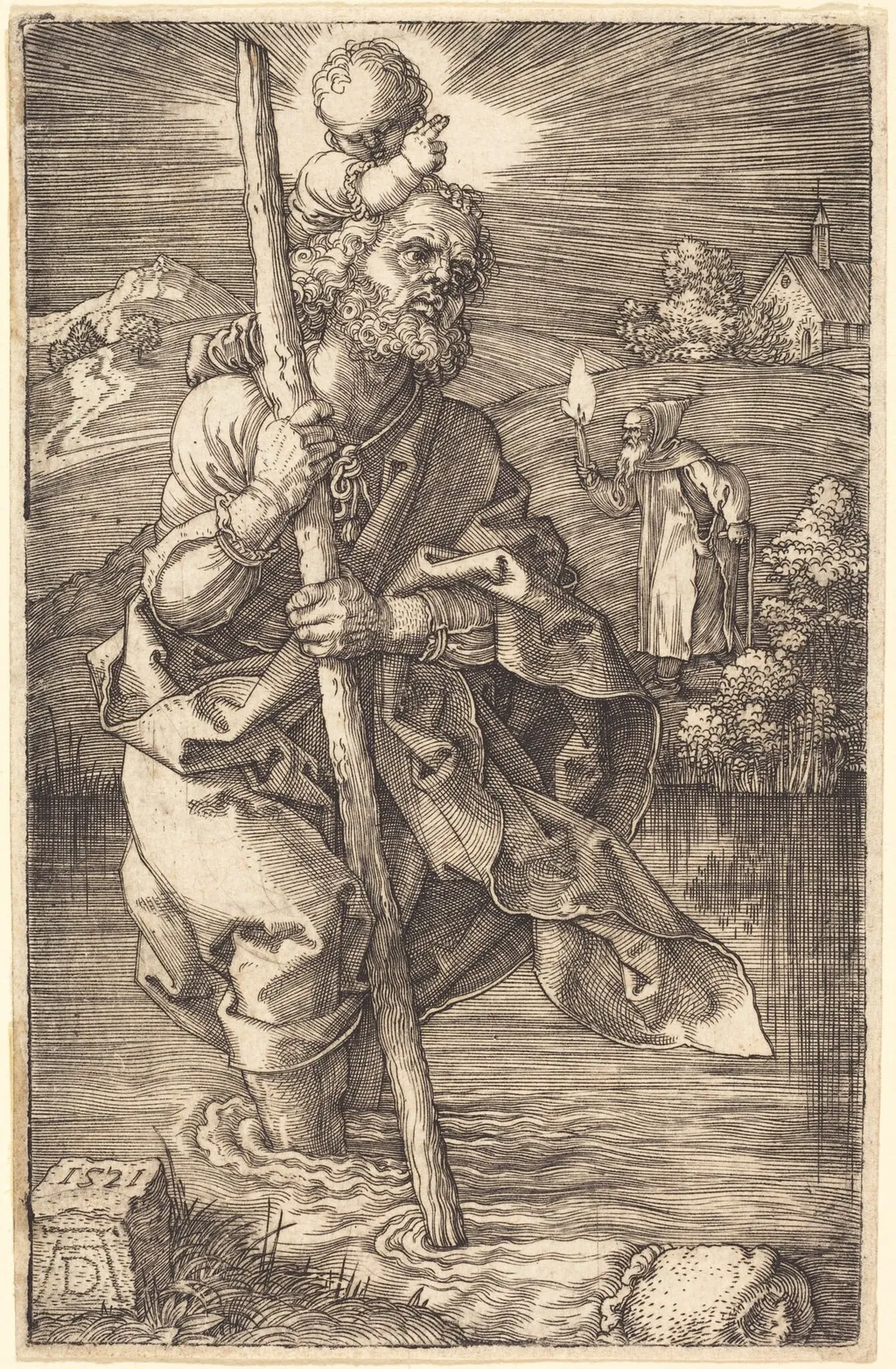 Saint Christopher Facing Right, by Albrecht Dürer, ink, 1521