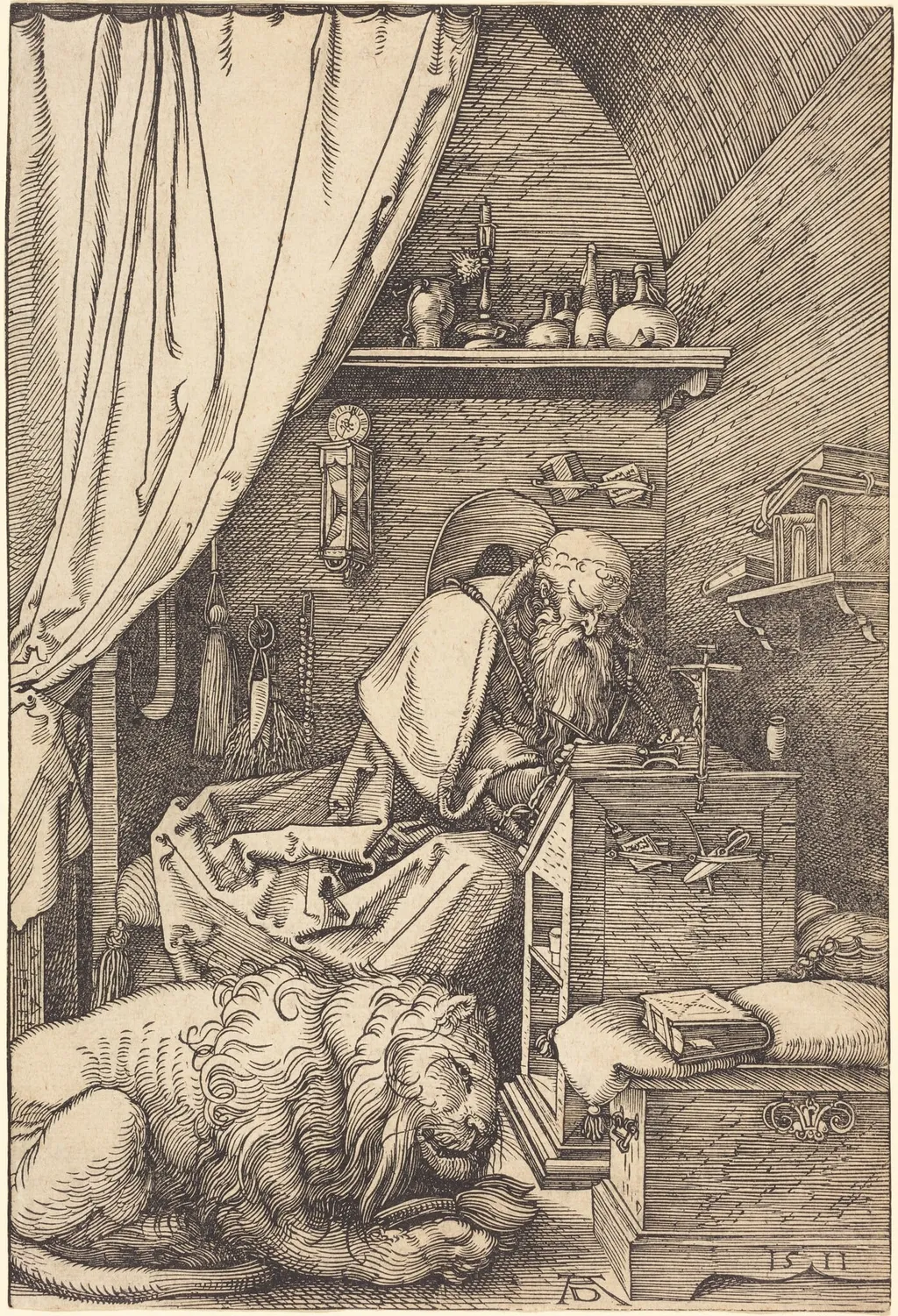 Saint Jerome in His Cell, by Albrecht Dürer, ink, 1511