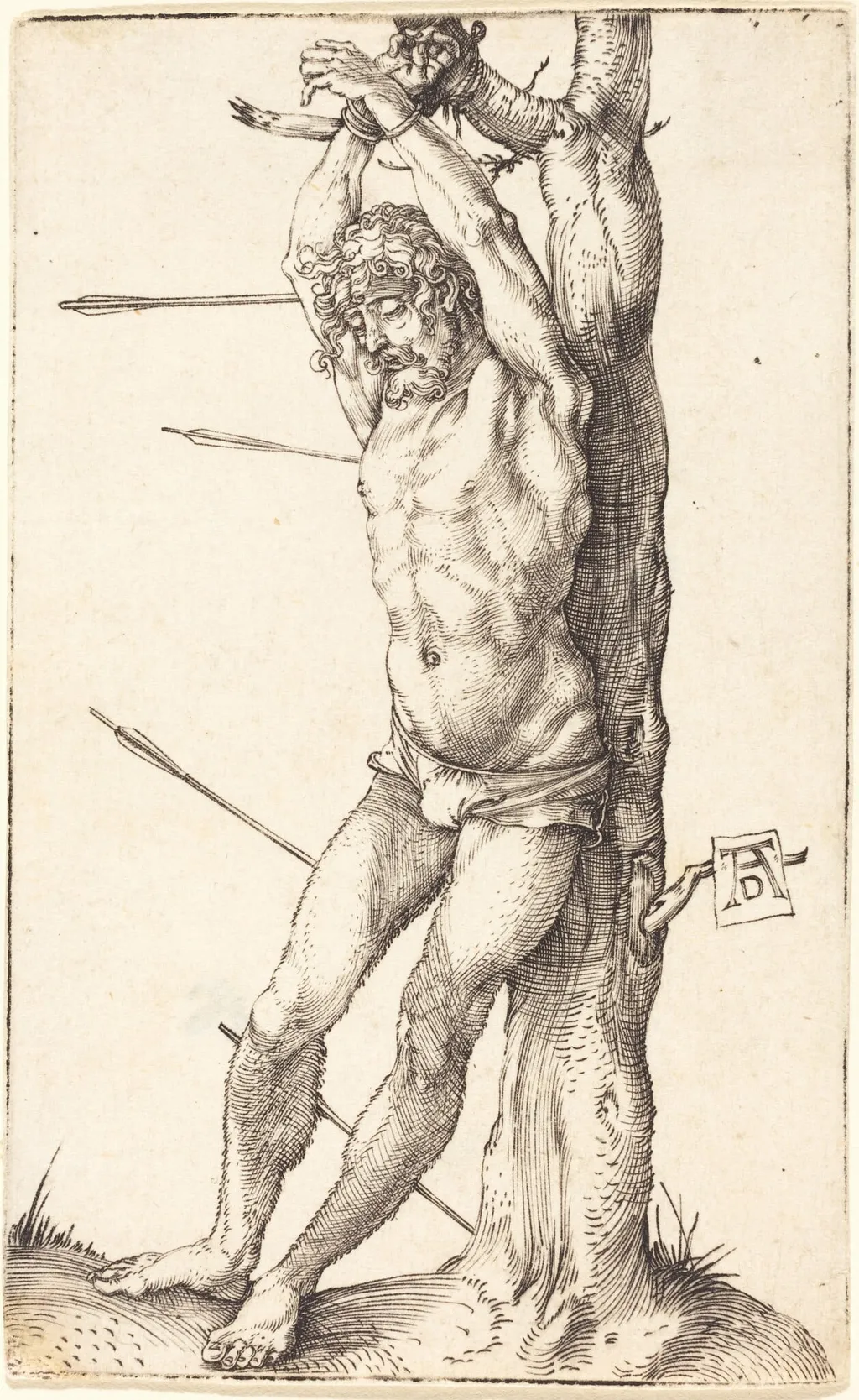 Saint Sebastian Bound to the Tree, by Albrecht Dürer, ink, 1500