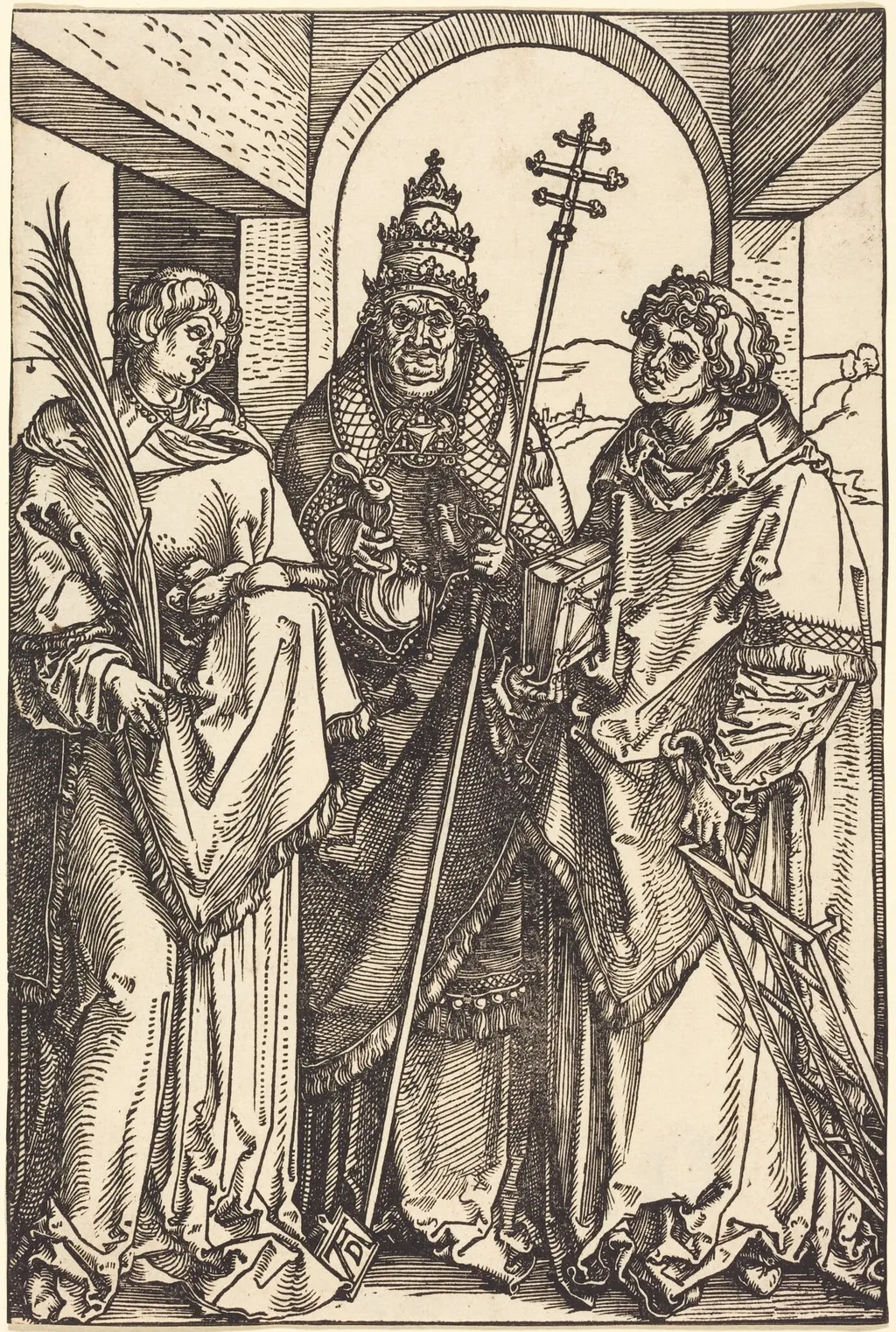 Saints Stephen, Sixtus, and Lawrence, by Albrecht Dürer, ink, 1504