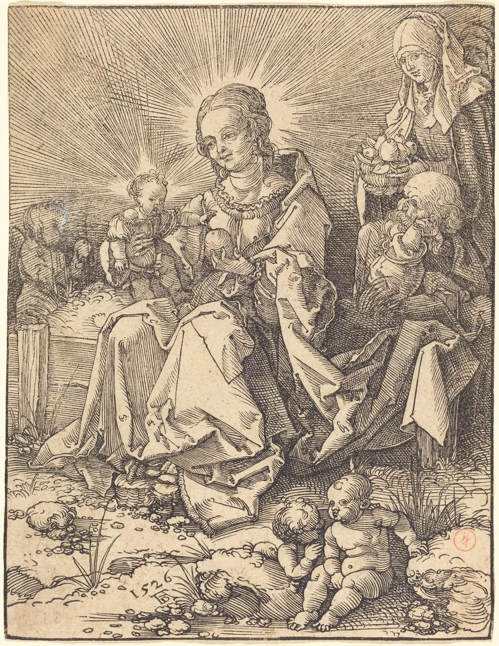 The Holy Family on a Grassy Bench, by Albrecht Dürer, ink, 1526