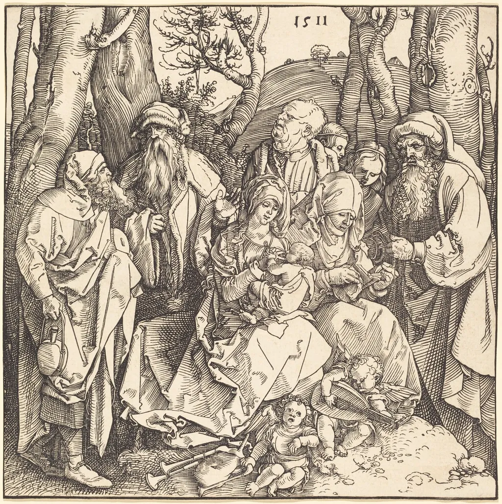 The Holy Family with Two Music-Making Angels, by Albrecht Dürer, ink, 1511