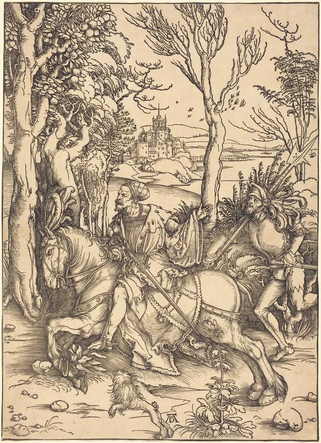 The Knight on Horseback and the Lansquenet, by Albrecht Dürer, ink, 1496