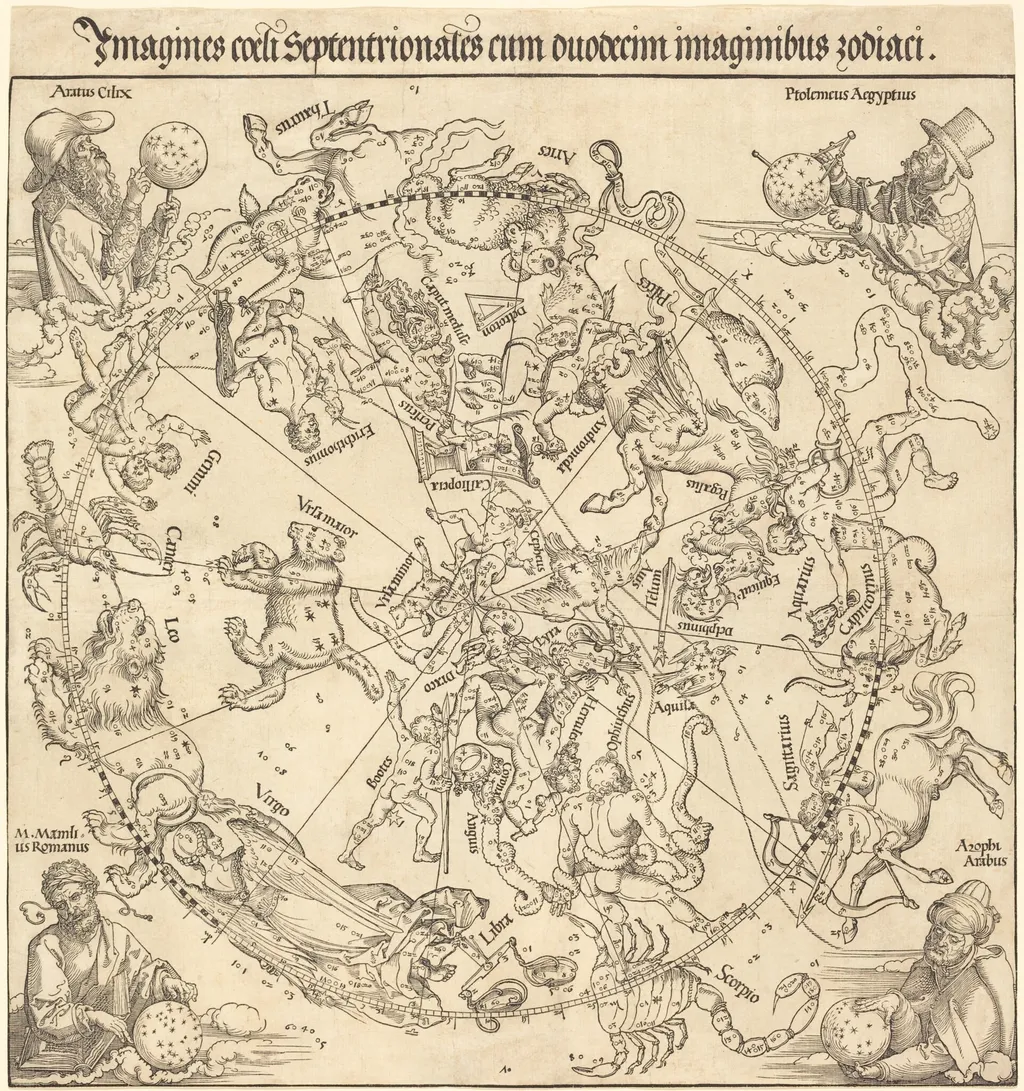 The Northern Celestial Hemisphere, by Albrecht Dürer, ink, 1515