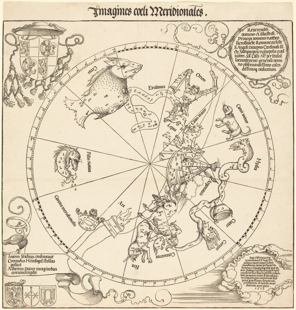 The Southern Celestial Hemisphere, by Albrecht Dürer, ink, 1515