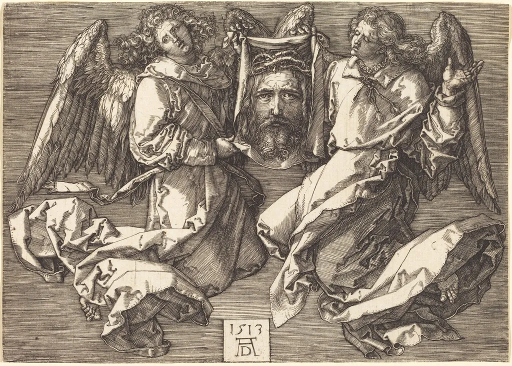 The Sudarium Held by Two Angels, by Albrecht Dürer, ink, 1513