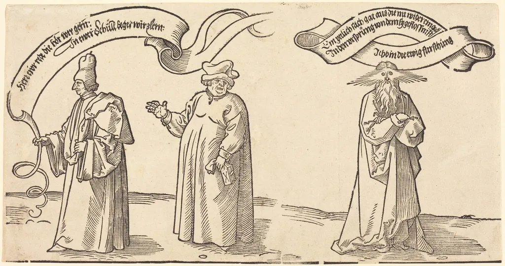 The Teacher, the Clergyman, and Providence, by Albrecht Dürer, ink, 1526