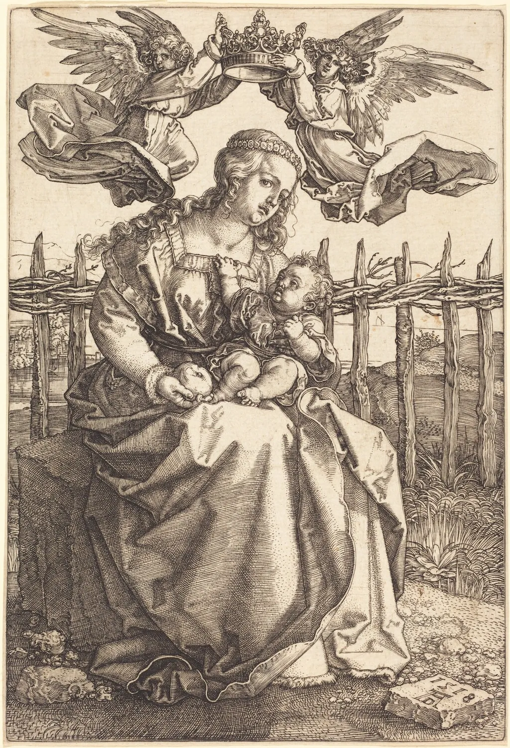 The Virgin and Child Crowned by Two Angels, by Albrecht Dürer, ink, 1518