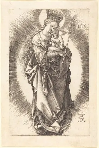 The Virgin and Child on a Crescent with a Sceptre and a Starry Crown, by Albrecht Dürer