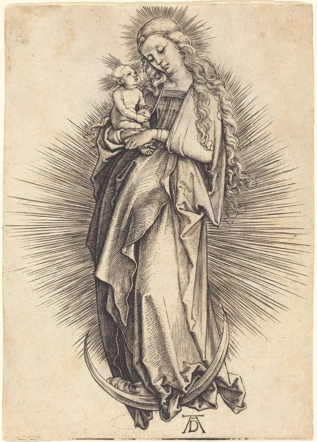 The Virgin on the Crescent, by Albrecht Dürer, ink, 1498