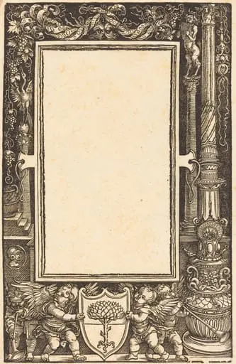 Title-Border with Putti Holding the Pirckheimer Arms, by Albrecht Dürer
