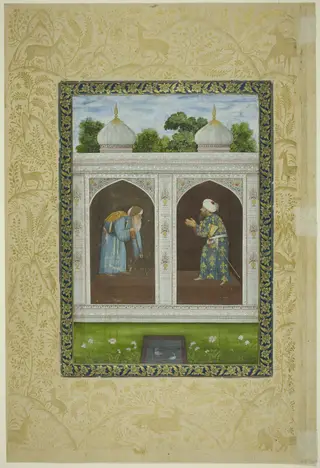Album Page with Two Sheikhs and Calligraphic Specimens, 1700