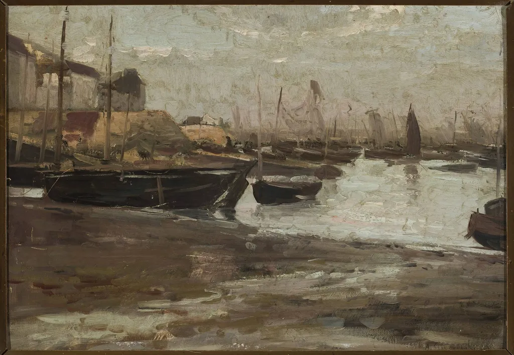 Fishing port, sketch, by Aleksander Gierymski, oil, 1896