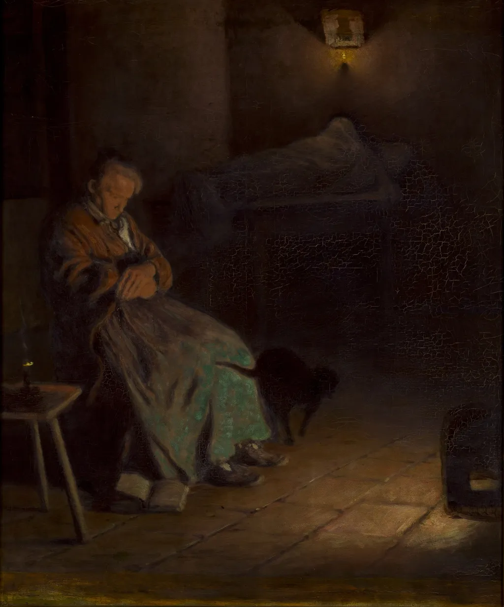 Old Woman Watching over a Dead Body II, by Aleksander Gierymski, oil, 1896