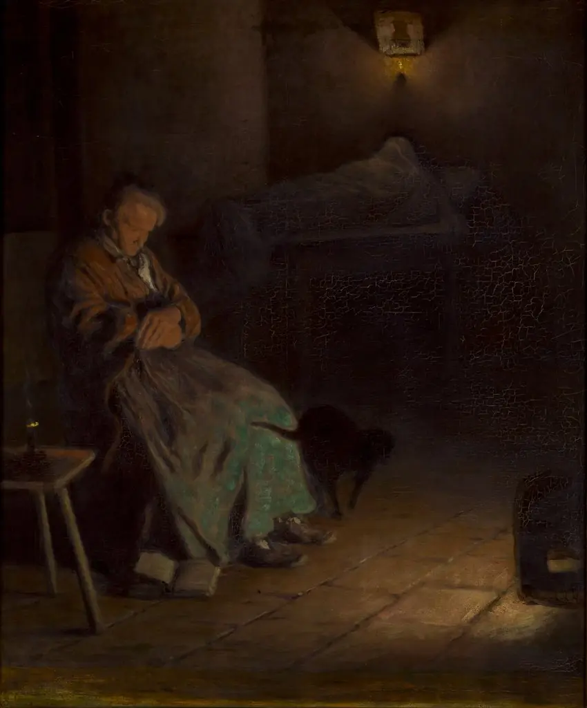 Old Woman Watching over a Dead Body II, by Aleksander Gierymski