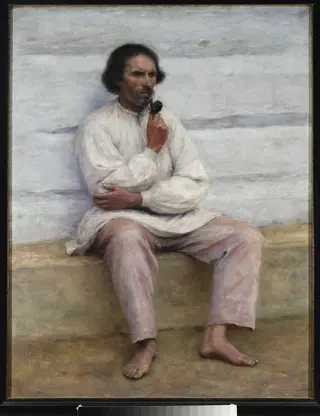 Peasant smoking a pipe, study for the painting “Peasant coffin”, by Aleksander Gierymski, 1898