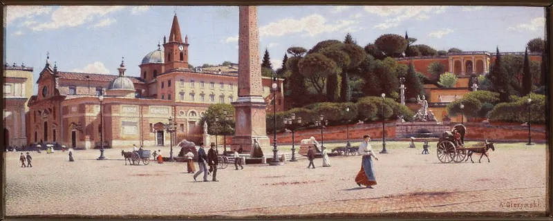 Piazza del Popolo in Rome, by Aleksander Gierymski, oil, 1885