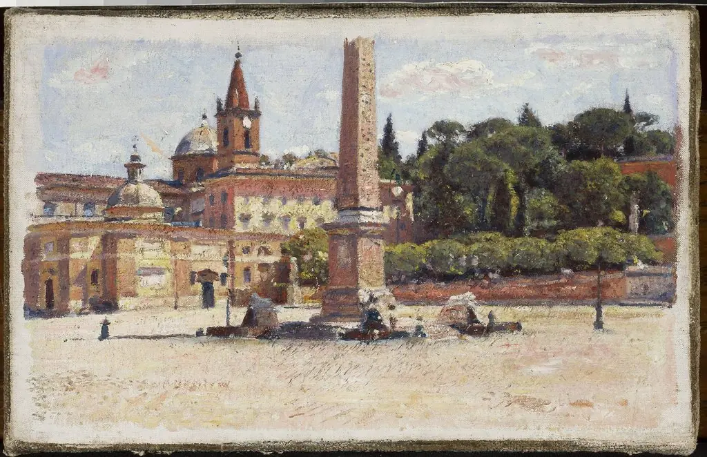 Piazza del Popolo in Rome, sketch, by Aleksander Gierymski