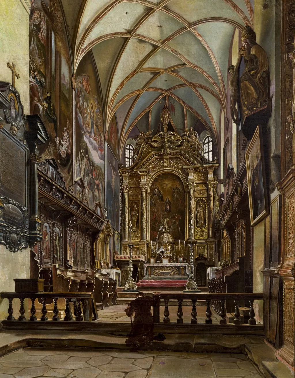 Interior of the Parish Church in Krosno, by Aleksander Gryglewski, oil