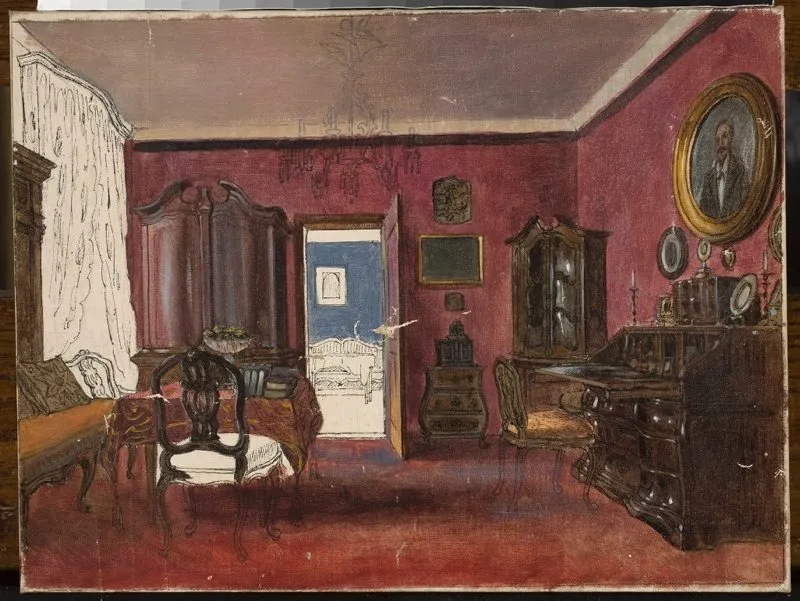 Living-room interior, by Aleksander Gryglewski, oil, 1850