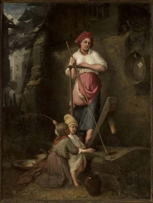 At the grain grinder, by Aleksander Kotsis, oil, 1874