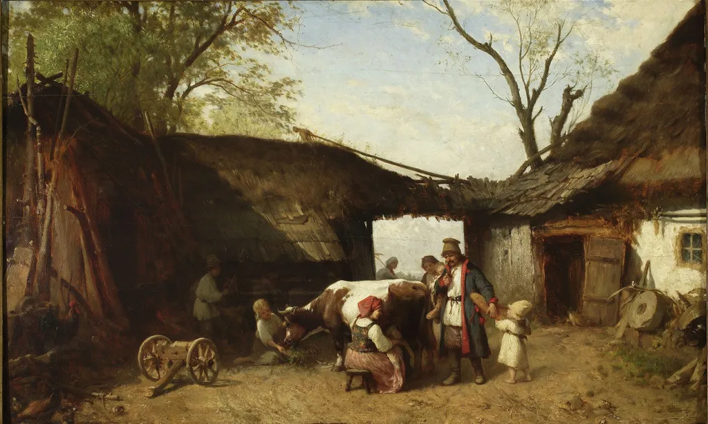 In the farmyard, by Aleksander Kotsis, oil, 1873