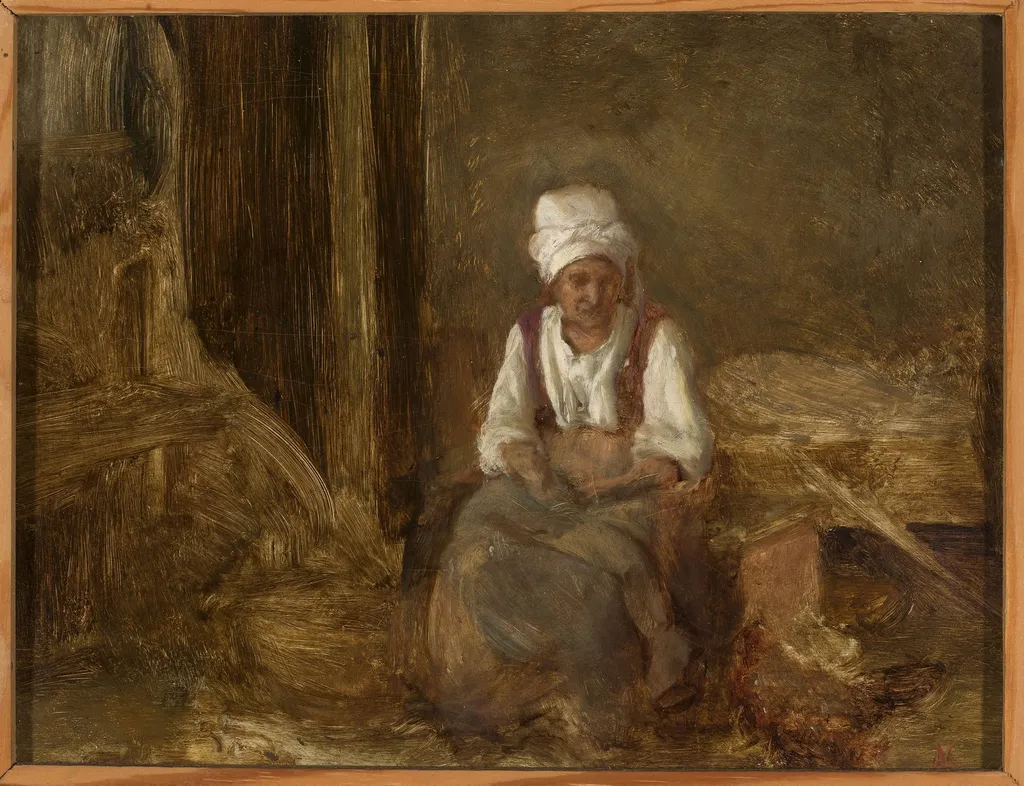 Old woman indoors, by Aleksander Kotsis, oil, 1866
