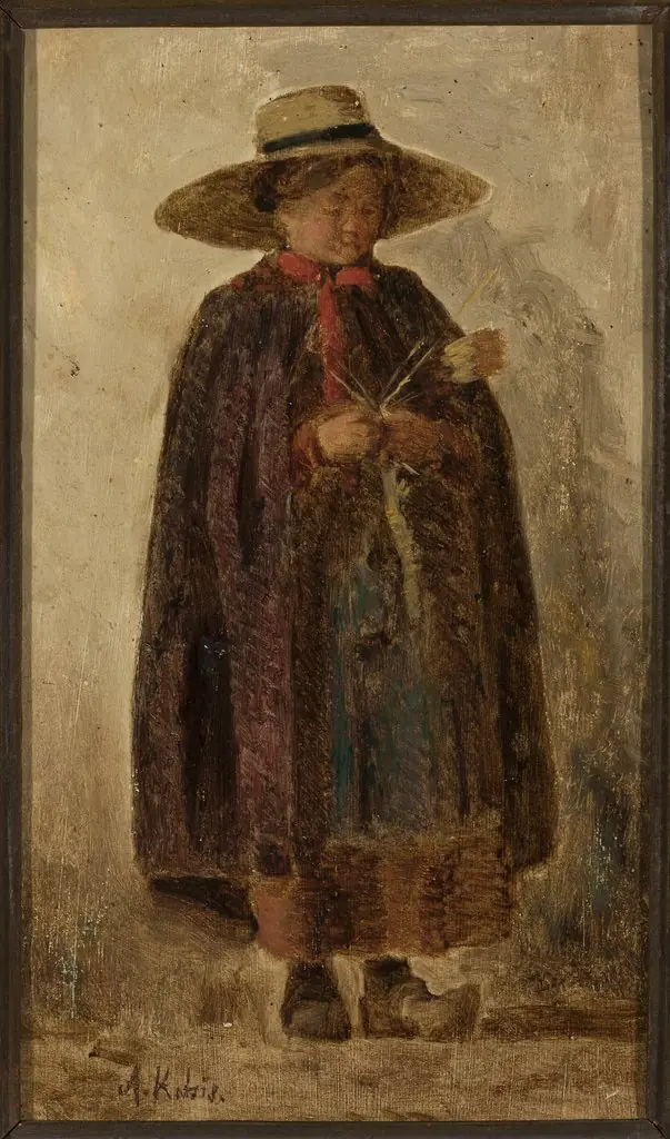 Woman knitting a garter, by Aleksander Kotsis