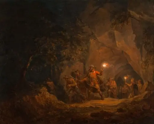 Rosvoja luolan suulla (Sotilaita tunnelissa), by Aleksander Lauréus