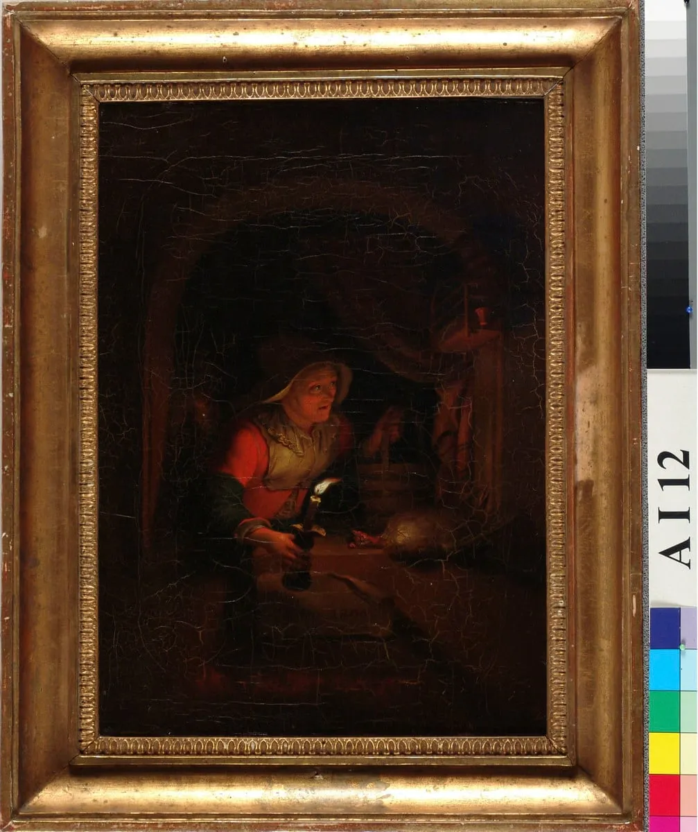 Vanha nainen ja kynttilä, kopio Gerrit Doun mukaan, by Aleksander Lauréus, unspecified