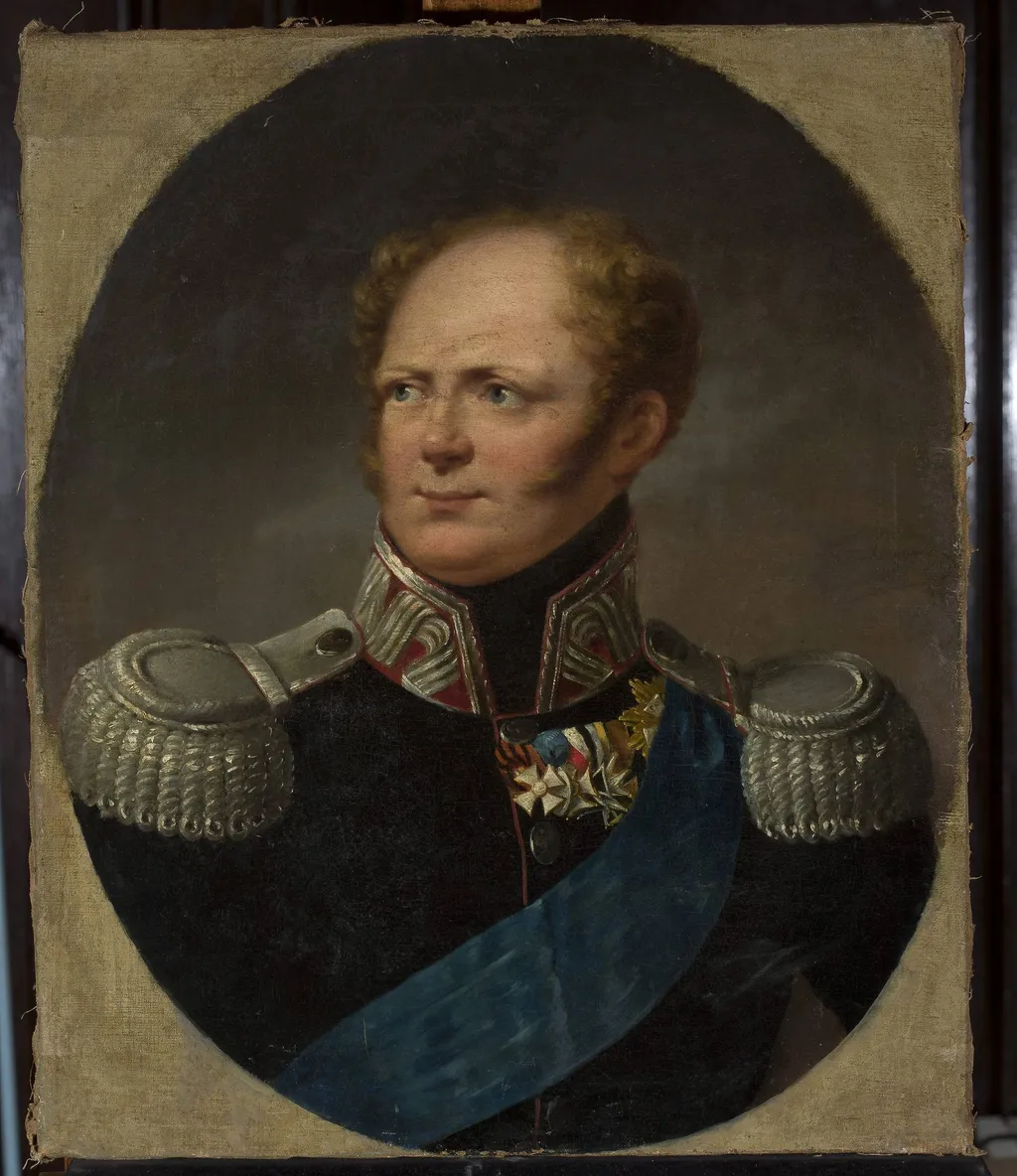 Portrait of Tsar Alexander I, by Aleksander Ludwik Molinari, oil, 1813