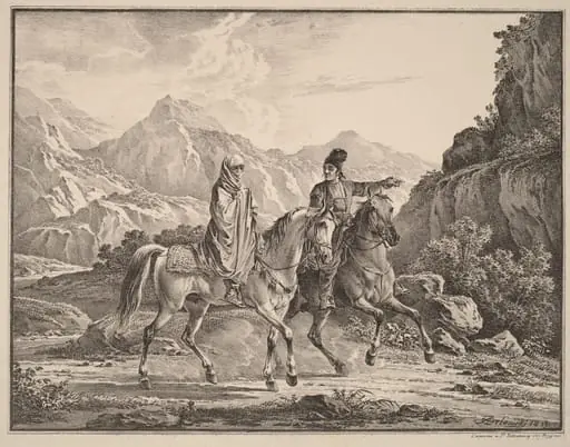 Man and Veiled Woman on Horseback, by Aleksandr Osipovich Orlovskii