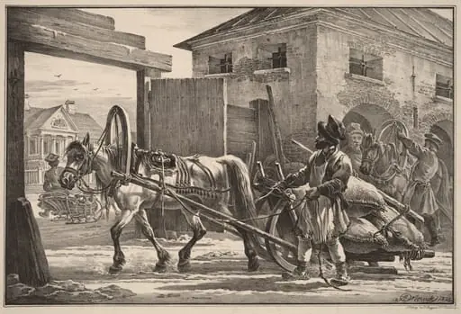 Sled Loaded with Flour Led by an Isvoschik, by Aleksandr Osipovich Orlovskii