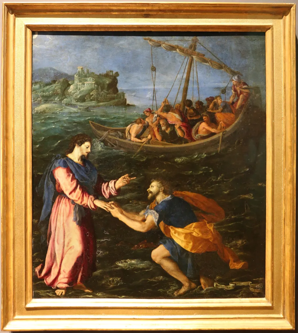 chiamata di san pietro che cammina sulle acque, by Alessandro Allori, unspecified, 1598