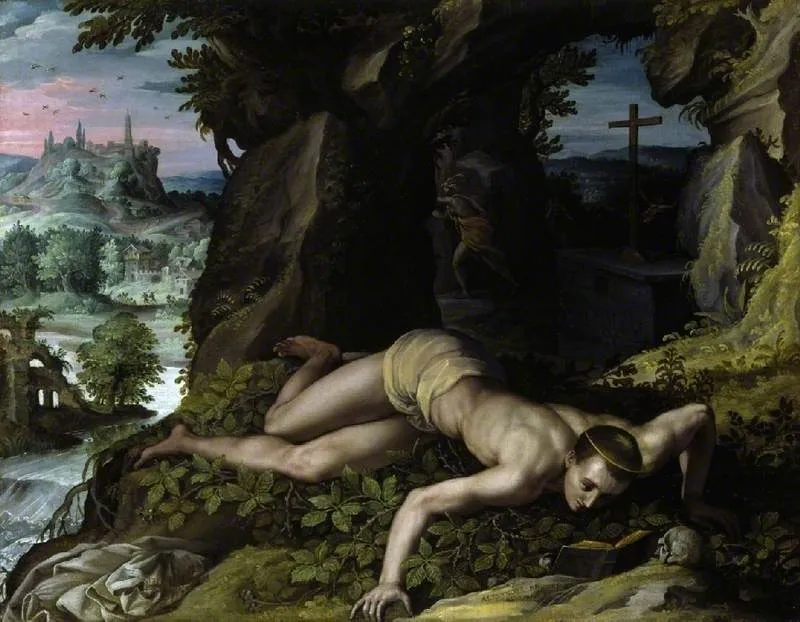 The Temptation of St Benedict, by Alessandro Allori, oil, 1594