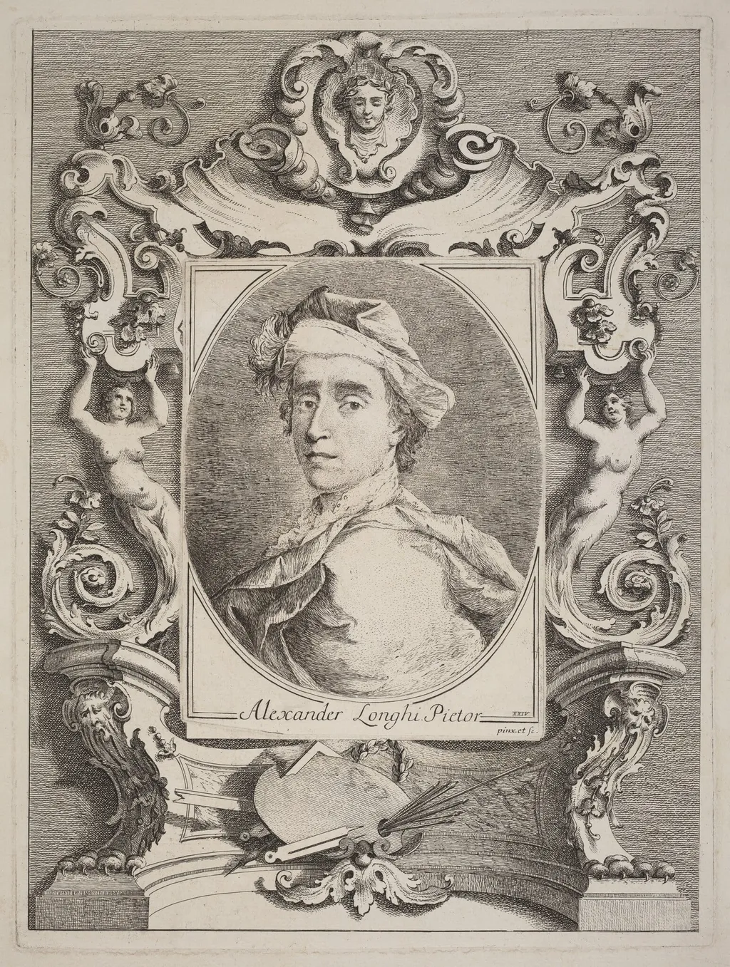 Self-Portrait, by Alessandro Longhi, ink, 1762