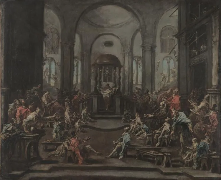 Interior of a Synagogue, by Alessandro Magnasco, unspecified, 1730